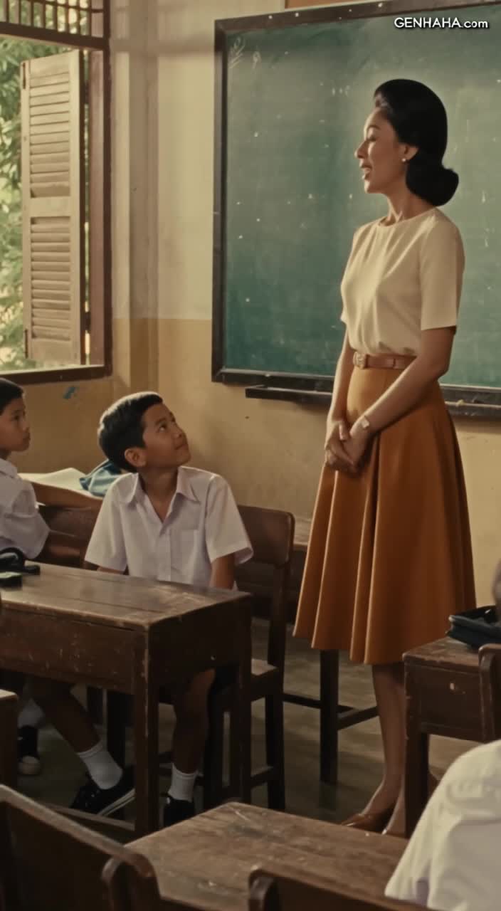 1970s Thai retro cinema film style, shot on 35mm vintage film, grainy…